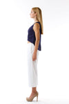 Womens White Culottes and Navy Fishtail Tank side view