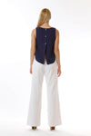 Womens White Long Pants and Navy Fishtail Tank back view
