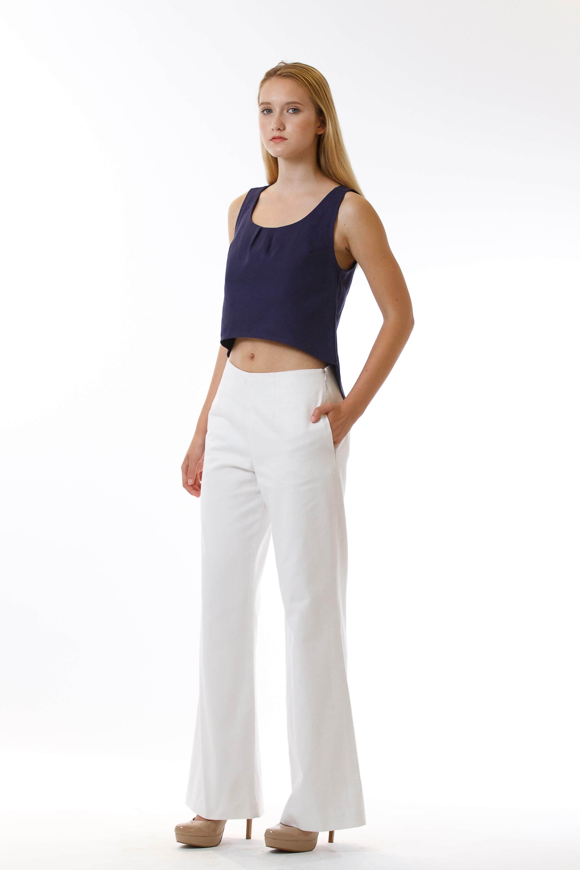 Merely Made - Wide-Leg Pleated Cotton-Drill Trousers - Blue