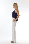 Womens White Long Pants and Navy Fishtail Tank side view